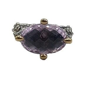 Barbara Bixby 925 Sterling Silver 18K Gold Amethyst Marquise Ring Size 9.75 10.8